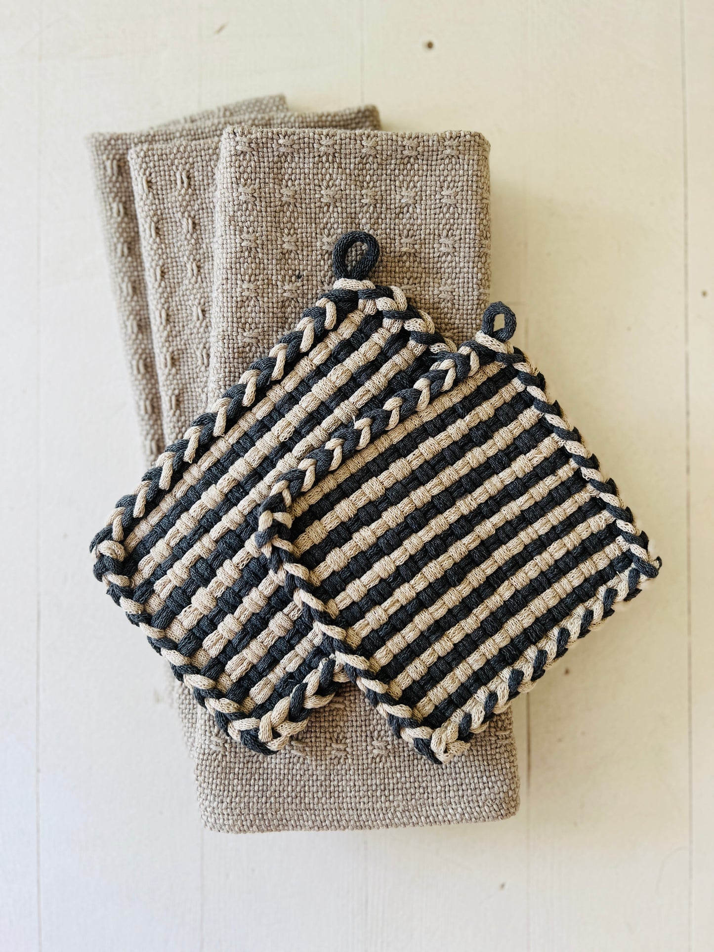 Black & Flax Stripe Trivet