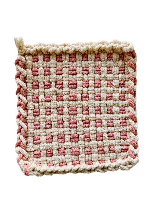 Check Avocado & Winter White Potholder