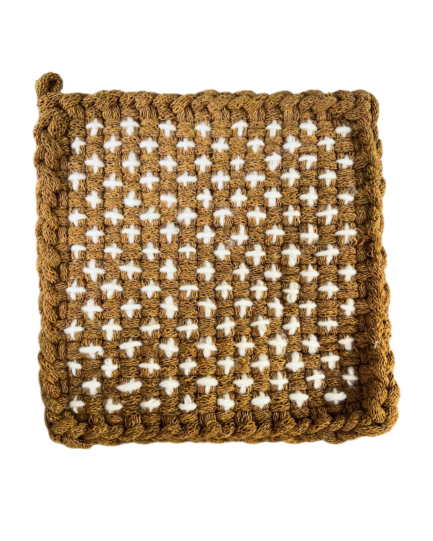 Ochre Potholder with Sashiko threading in Ecru