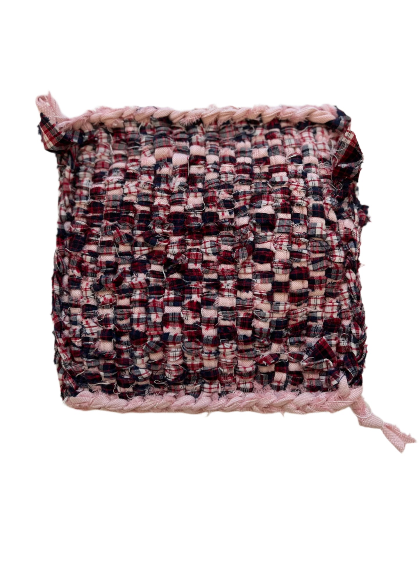 Rag Trivet Pink Red Plaid Square