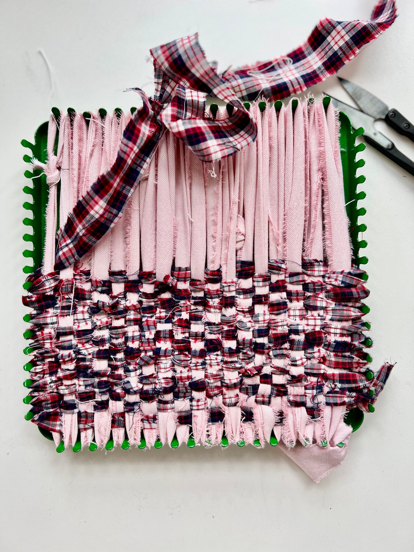 Rag Trivet Pink Red Plaid Square