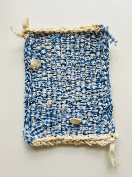 Rag Trivet Seersucker Blue Rectangle