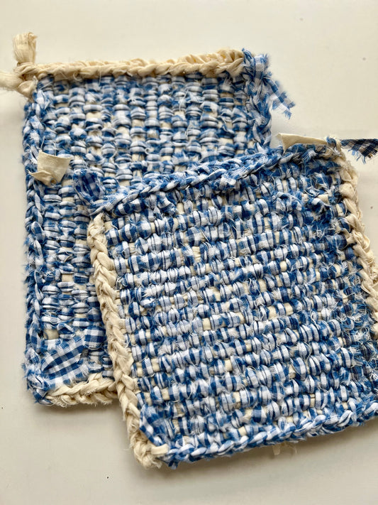 Rag Trivet Seersucker Blue Rectangle